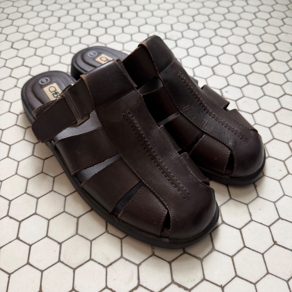 Cherokee Fisherman Sandals Brown Leather Caged Hook Loop Straps Vintage Style 6